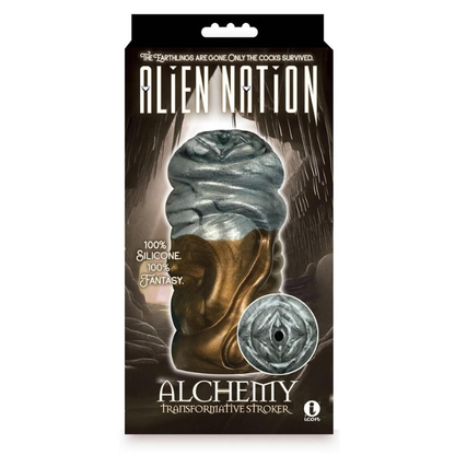 Alien Nation Alchemy silicone stroker in copper and silver, premium adult toy packaging, House of Vices