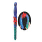 Alien Nation Colorful dual-ended silicone dildo with textured spiral design, flexible and held by hands.