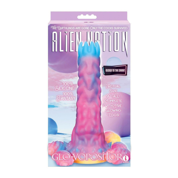 Alien Nation Glo-Vopositor Silicone Glow in the Dark Dildo with Eggs - House of Vices