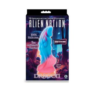 Alien Nation Dragon 9-inch glow-in-the-dark silicone dildo in blue and pink fantasy design