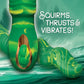 Green textured adult toy with suction cup, squirms, thrusts, and vibrates for intimate pleasure.