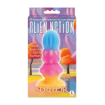 Alien Nation Sprite Jr. silicone anal plug in colorful packaging, fantasy background.