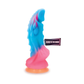 Blue and pink silicone glow-in-the-dark dragon dildo with textured design