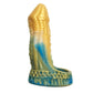 Alien Nation Komodo silicone extender in yellow, green, and blue with textured, fantasy design