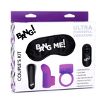 BANG couple's kit with satin blindfold, purple finger vibe, love ring, and remote, House of Vices