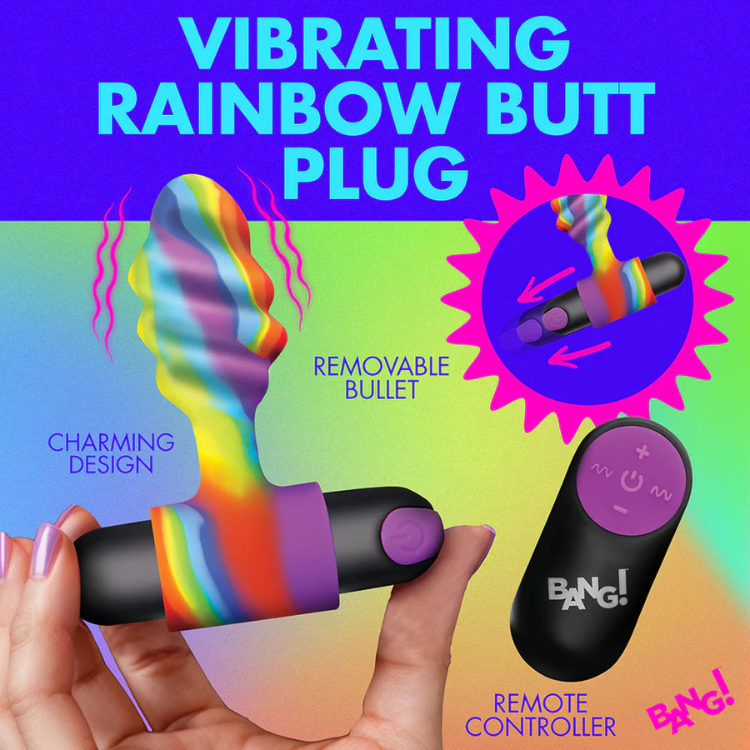 Rainbow vibrating plug with remote controller, removable bullet, premium design, House of Vices