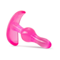 Pink silicone curved plug with flared base on white background