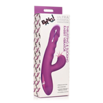 Purple silicone rabbit massager in retail packaging, rechargeable, House of Vices wellness product