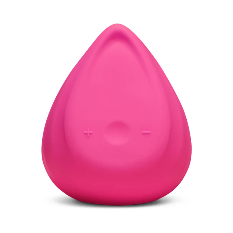 Pink Biird Evii silicone wellness massager with simple controls displayed on a white background.