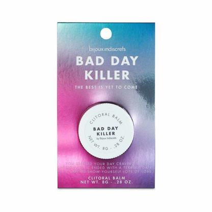 Bijoux Indiscrets Bad Day Killer clitoral balm 0.28 oz on gradient pink and blue packaging