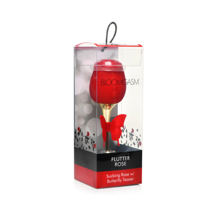 Bloomgasm Flutter Rose Sucking Rose with Butterfly Teaser in clear packaging