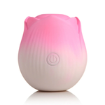 Pink rose-shaped wellness stimulator with power button, premium adult toy from House of Vices