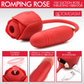 Red rose-shaped wellness massager with suction, thrusting features, and USB charging.