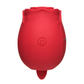 Red rose-shaped personal stimulator with water drop button and smooth silicone texture