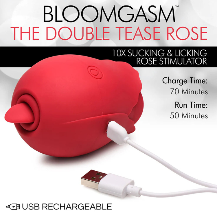 Bloomgasm The Double Tease Rose red 10X sucking and licking USB rechargeable rose stimulator