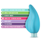 Aqua blue eco-friendly bullet massager with product features, House of Vices wellness store