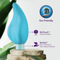 Aqua blue eco-friendly personal wellness massager on stone, made with natural rubber and plant-based materials, House of Vices.