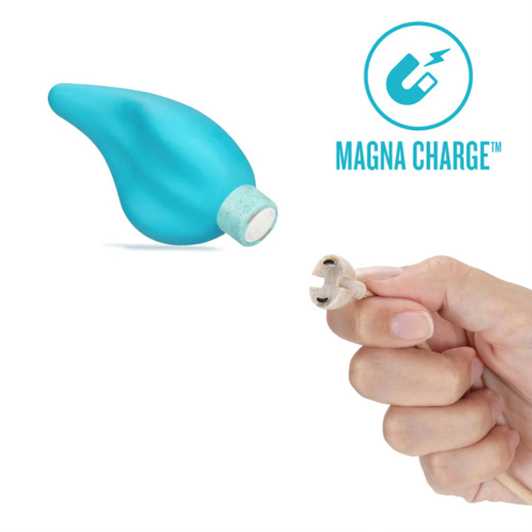 Blue eco-friendly handheld wellness massager with magnetic charger, House of Vices