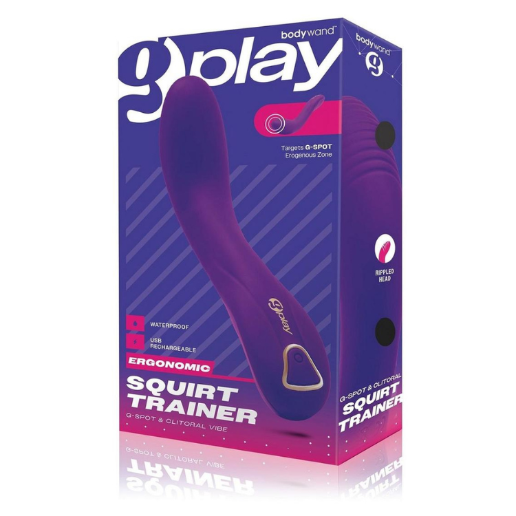 Purple silicone G-spot and clitoral massager in ergonomic packaging, House of Vices wellness
