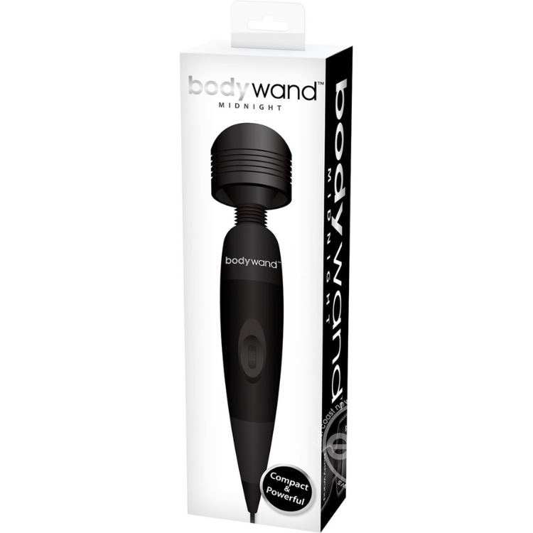 Bodywand Midnight black silicone wand massager in retail packaging, House of Vices wellness product