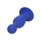 Blue silicone anal plug with flared base for safe play