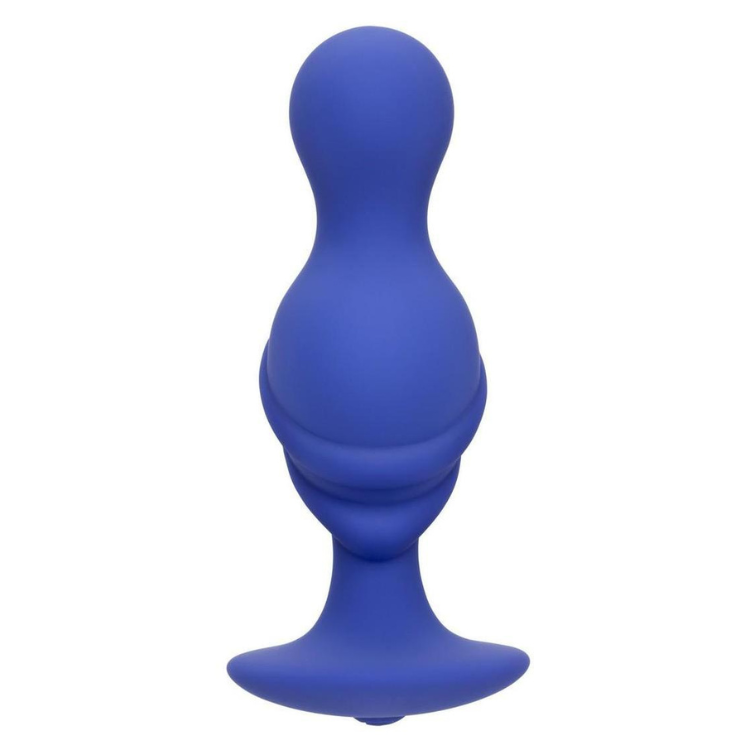 Blue silicone anal plug with flared base for safe use