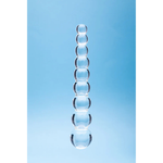 Clear glass beaded wellness wand on blue background, House of Vices premium adult toy