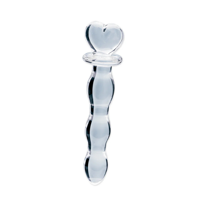 Clear glass wand with heart-shaped handle, adult wellness product from House of Vices