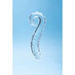 Creative Conceptions Curved clear glass dildo with textured ridges on blue background