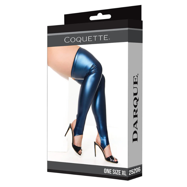 Coquette Darque blue shiny stockings XL in retail box at House of Vices lingerie store
