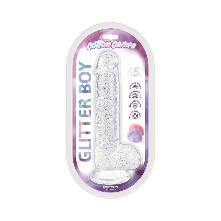 Cotton Candy Glitter Boy Jelly Glitter Dildo 6.5 in. Clear - House of Vices