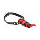 Red and black striped gag with black leather collar, adult toy for playful restraint
