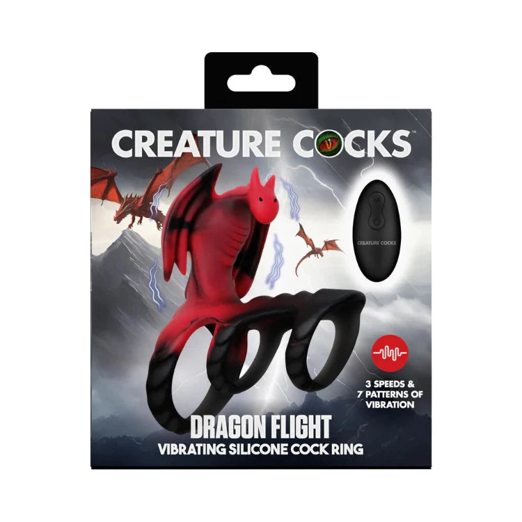 Dragon Flight vibrating silicone cock ring with 3 speeds and 7 vibration patterns