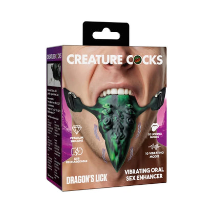 Dragon's Lick vibrating oral sex enhancer with 10 modes, premium silicone, USB rechargeable