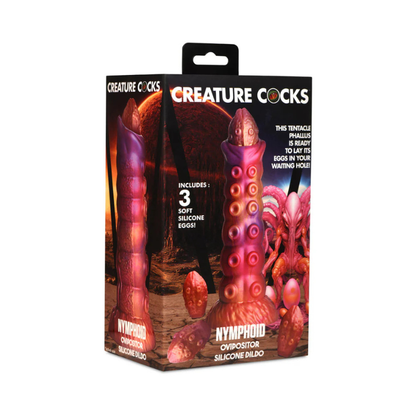 Box of Nymphoid Ovipositor silicone dildo with tentacle design and included silicone eggs
