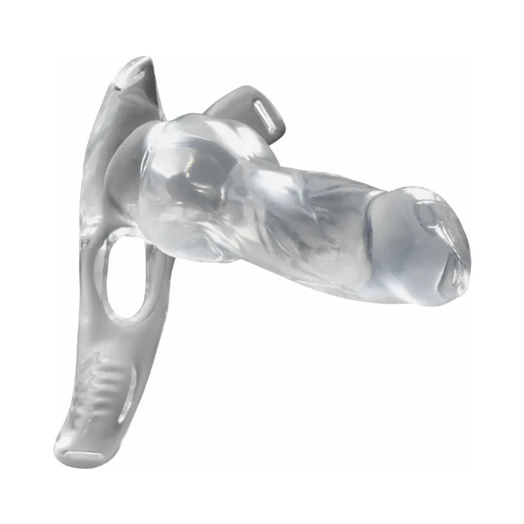 Clear silicone anal training plug with ergonomic handle for comfortable insertion