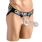 Creature Cocks clear silicone strap-on harness with black adjustable belt for adult play