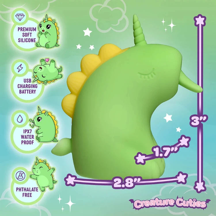 Creature Cuties Lickyhorn licking stimulator by XR Brands, a green silicone unicorn toy.