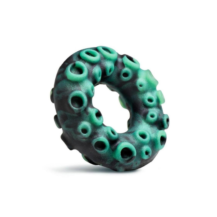 Teal and black octopus tentacle ring toy for intimate play
