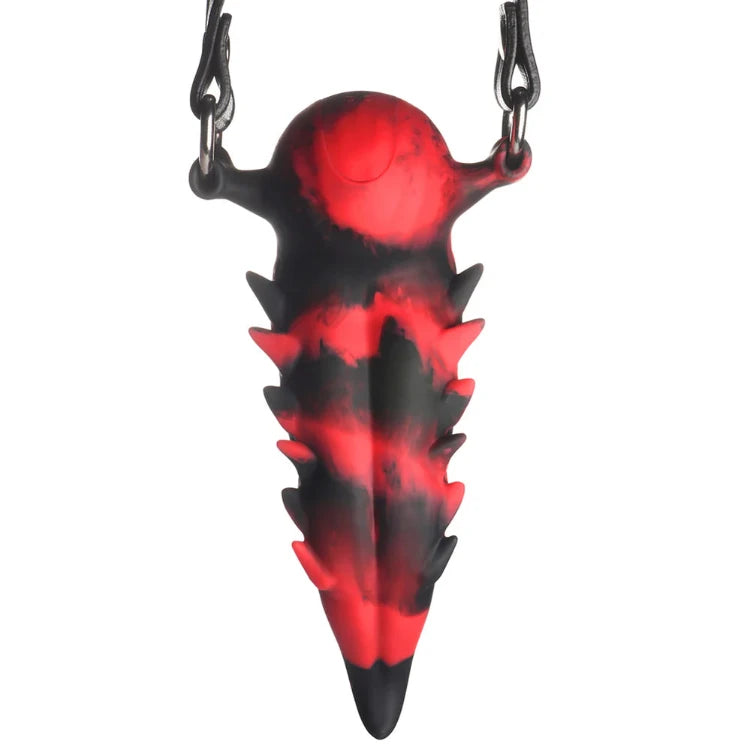 Red and black spiked pendant with chain, bold fantasy accessory for edgy style