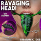 Green textured tongue toy with tapered tip, flexible design for deeper sensation, labeled Creature Cocks