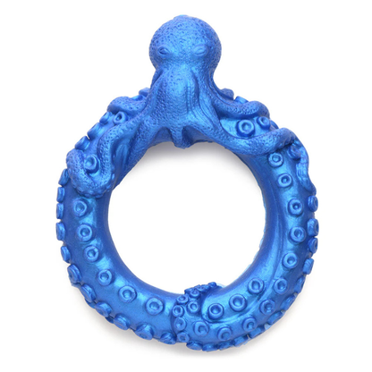 Blue silicone octopus-shaped ring with detailed tentacles, from House of Vices wellness store.