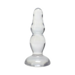 Clear glass ribbed dildo with a wide flared base
