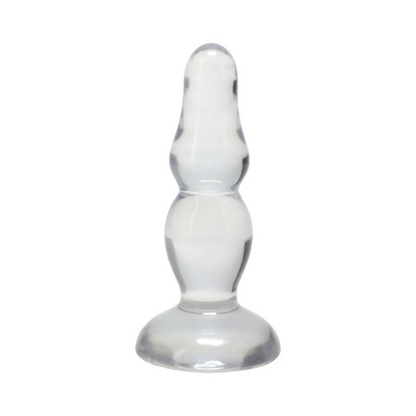 Clear glass ribbed dildo with a wide flared base
