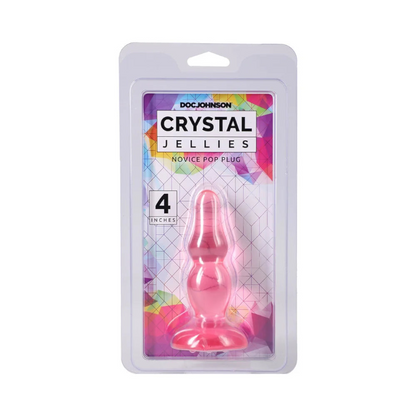 Doc Johnson Crystal Jellies Novice Pop Plug, 4 inches, pink jelly material in blister packaging