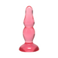 Pink translucent glass anal plug with a rounded tip and flared base