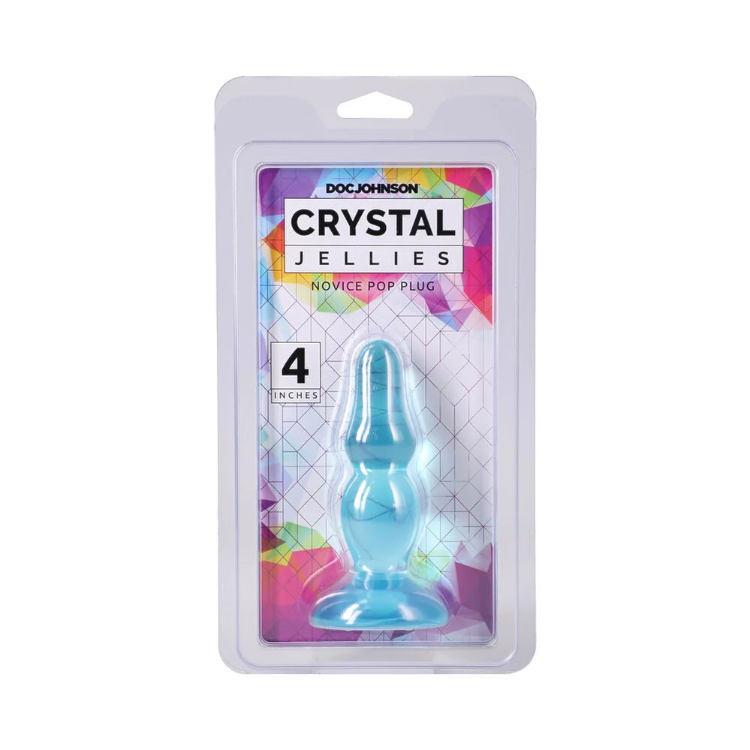 Doc Johnson Crystal Jellies Novice Pop Plug in blue packaging