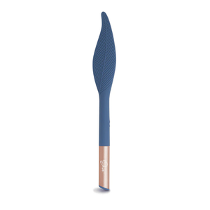 Blue silicone feather tickler with rose gold handle, premium adult wellness accessory