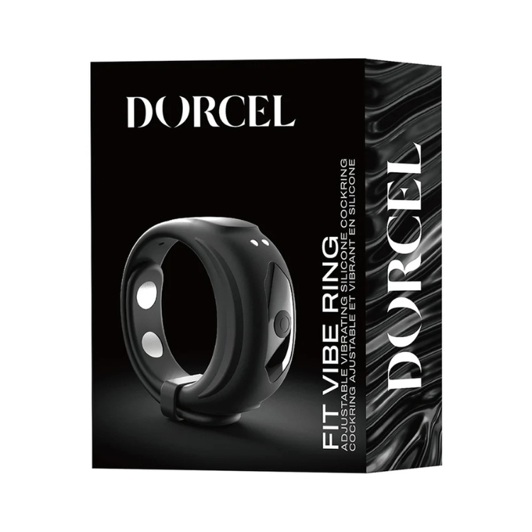 Dorcel Fit Vibe Ring adjustable vibrating silicone ring in sleek black box, House of Vices wellness product.