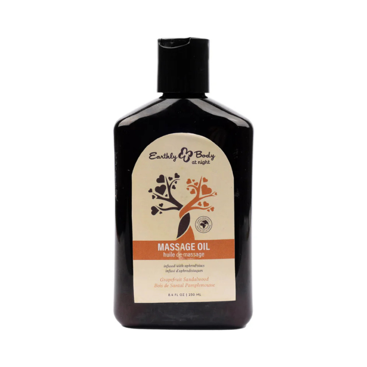 Earthly Body at Night massage oil bottle, grapefruit sandalwood, 8.4 oz, wellness essentials